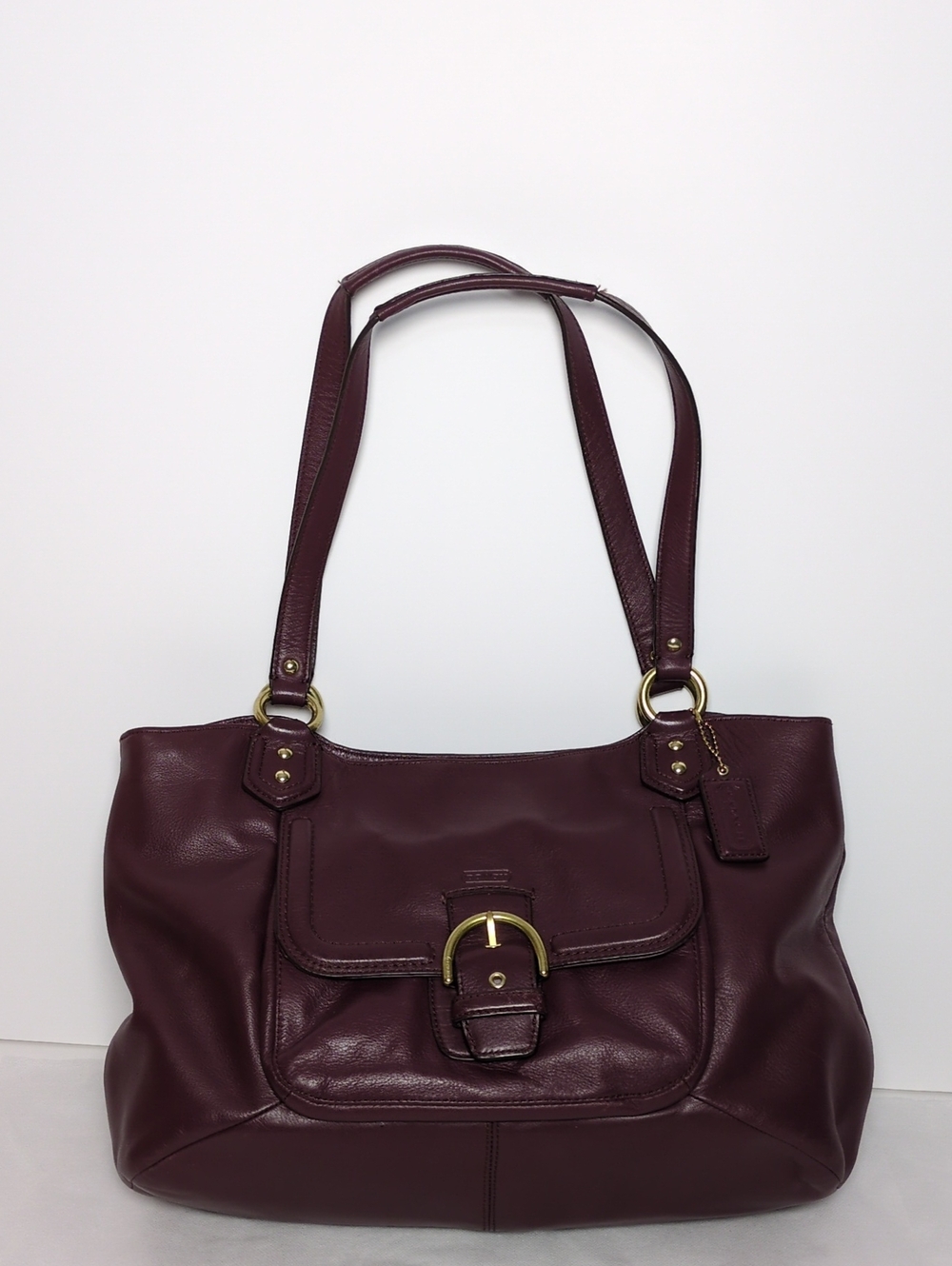 COACH Plum Leather Soho Front Flap Buckle Shoulder Bag Tote 14x10 Large
